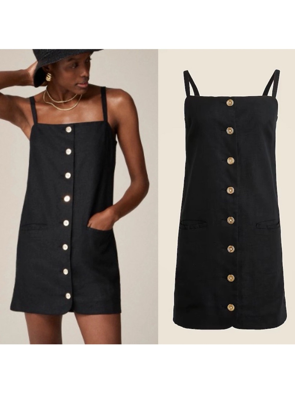 J. Crew Black Button-Front Mini Dress